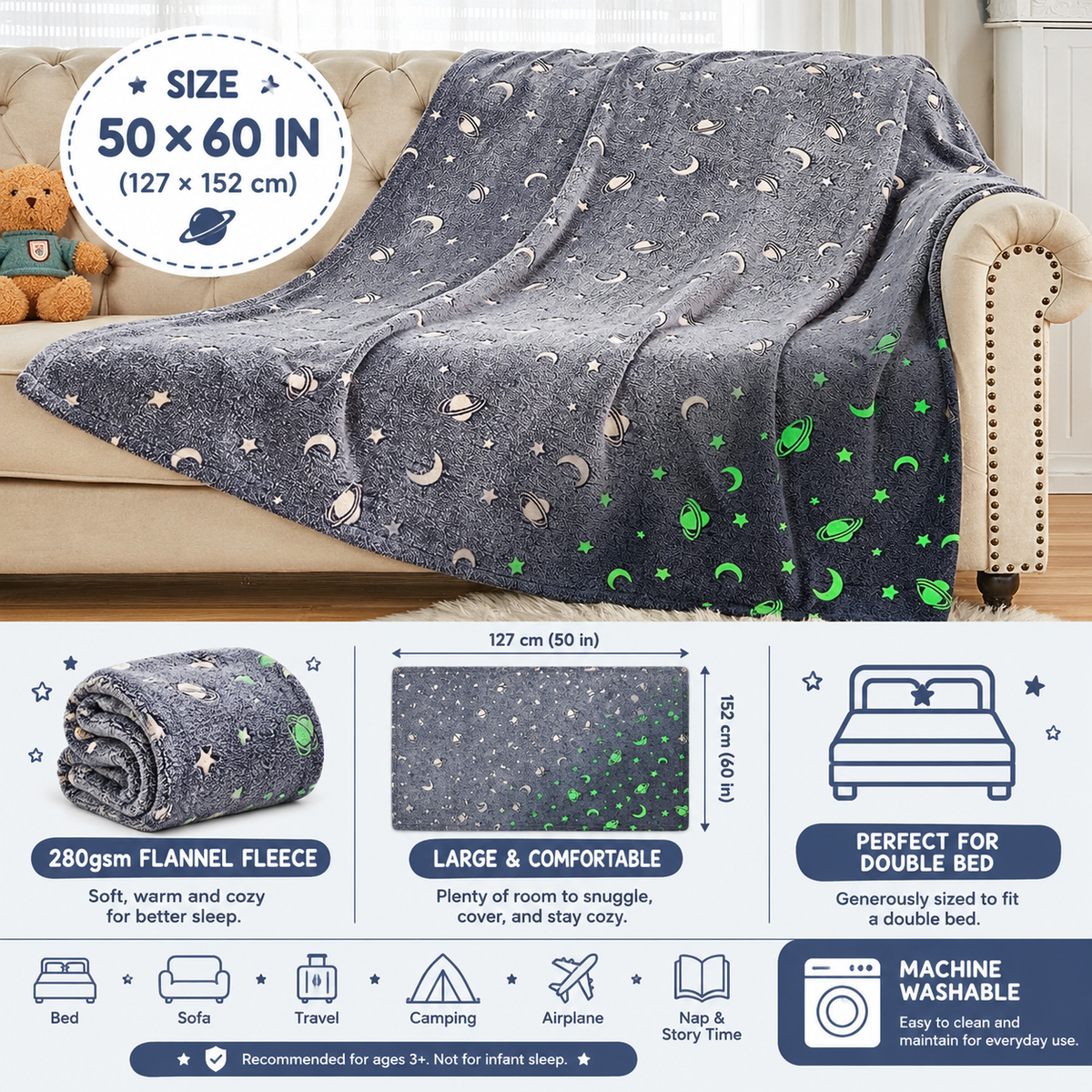 Glow in the Dark Blanket for Kids